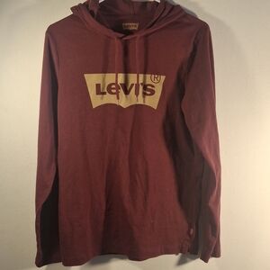 Levi's Unisex Burgandy & Gold Long Sleeve Logo Tee With Hood Size S